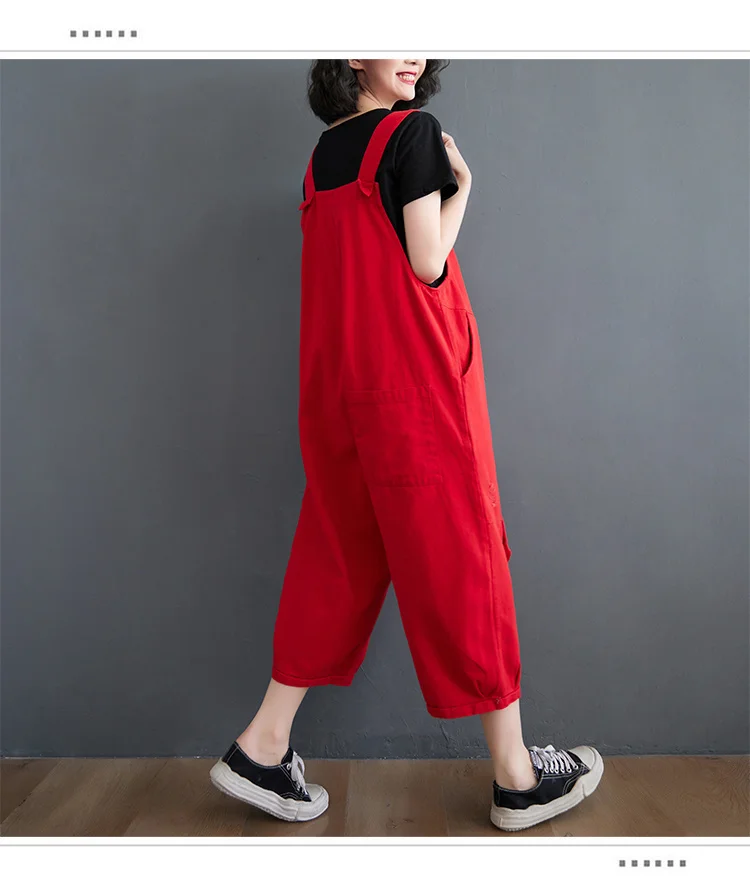 #1431 Black Red Cartoon Printed Denim Jumpsuits Women Casual Vintage Wide Leg Jumpsuits Ladies Loose Overalls For Women Summer