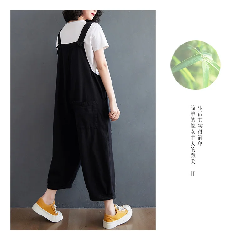 #1431 Black Red Cartoon Printed Denim Jumpsuits Women Casual Vintage Wide Leg Jumpsuits Ladies Loose Overalls For Women Summer