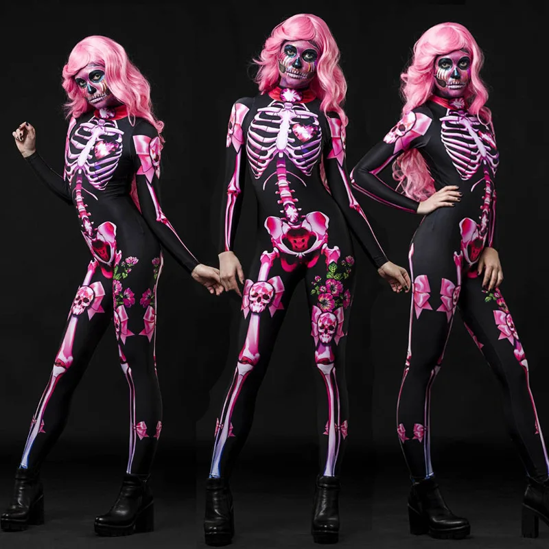 Halloween Horror Nights Rose Ghost Bride Skeleton Skeleton Y2K Challenge Ghost Cosplay Masquerade Party Prom Women's Jumpsuit