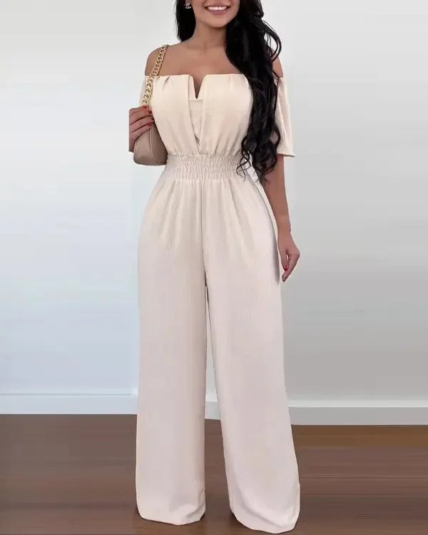 Summer Elegant Off Shoulder Women's Jumpsuit 2024 Fashion Trend Casual Short Sleeve Wide Leg Pants Jumpsuits for Women Overalls