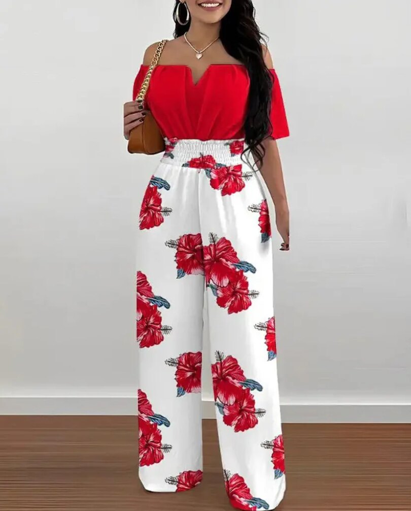 Summer Elegant Off Shoulder Women's Jumpsuit 2024 Fashion Trend Casual Short Sleeve Wide Leg Pants Jumpsuits for Women Overalls - Image 2