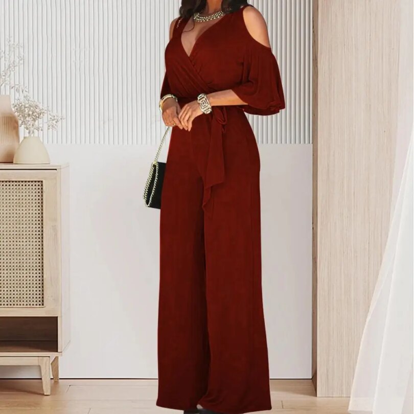 Stylish Formal OL Style Summer Jumpsuit Lace Up Women Summer Jumpsuit Deep Crotch OL Style Summer Jumpsuit Lady Garment