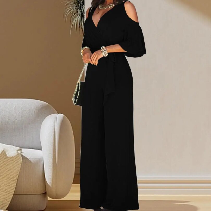 Stylish Formal OL Style Summer Jumpsuit Lace Up Women Summer Jumpsuit Deep Crotch OL Style Summer Jumpsuit Lady Garment - Image 2