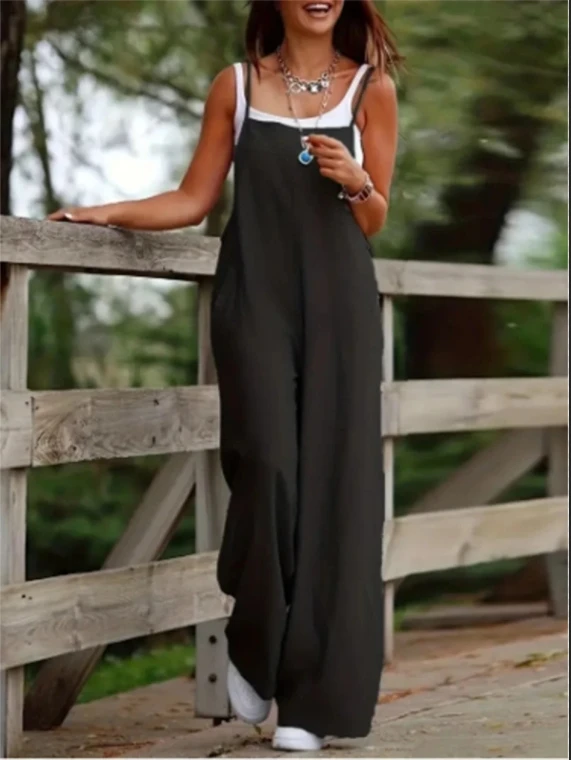 Y2K Summer Simple Pocket Strap Jumpsuit Women Sleeveless Fashion Women's Jumpsuit