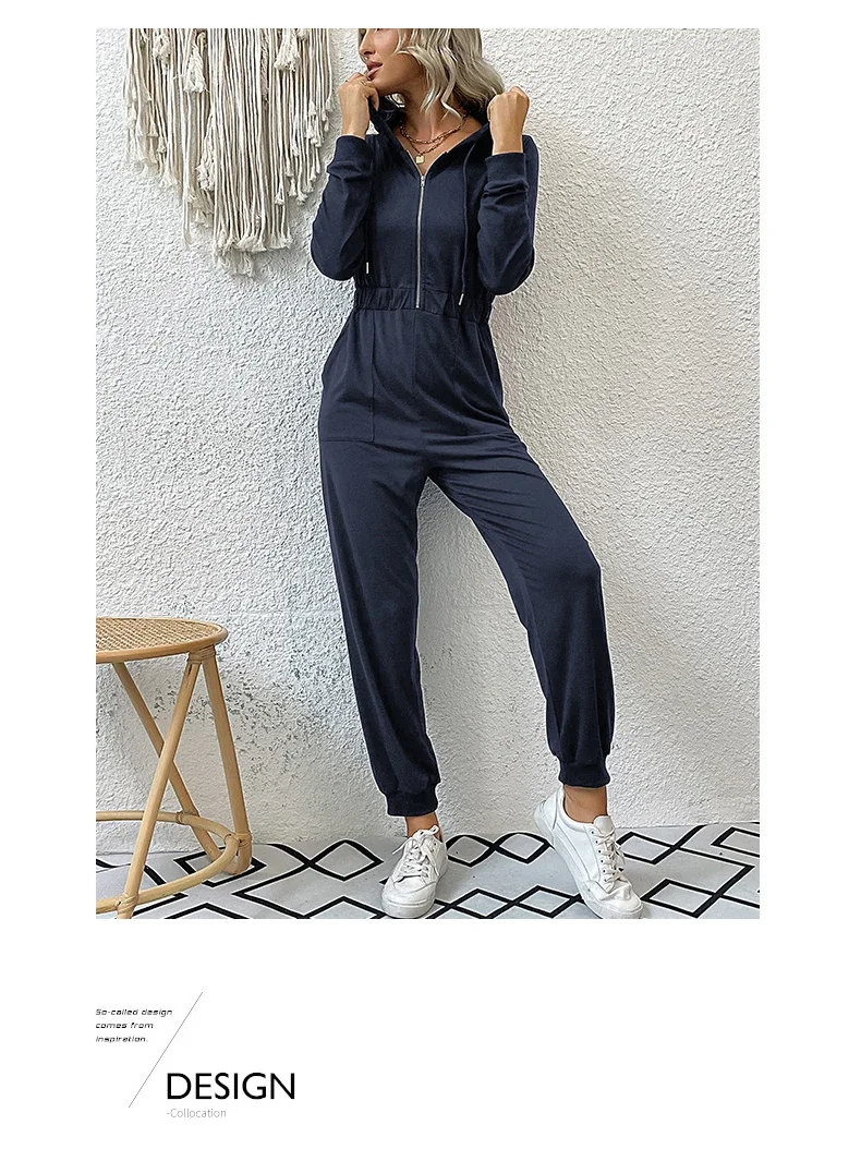 2024 Autumn Fashion Hooded Overalls Rompers Tracksuits Zipper Hoodie Casual Sportwear Spring New Pants Pockets Jumpsuit Elegant