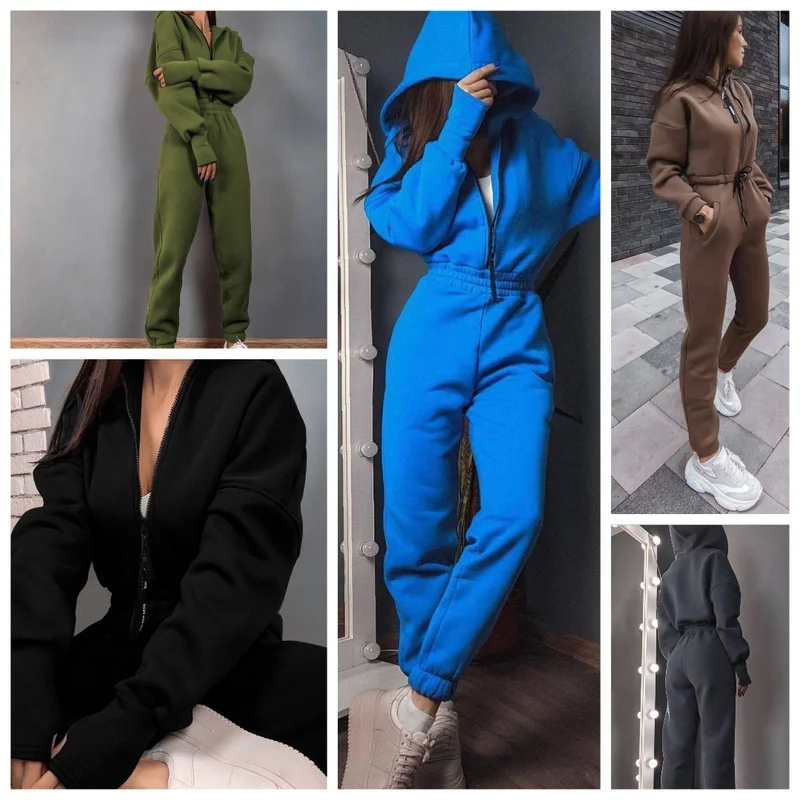 2024 ladies fall and winter one-piece sweatpants suit Zip-up hooded Jumpsuits tracksuit Sportswear