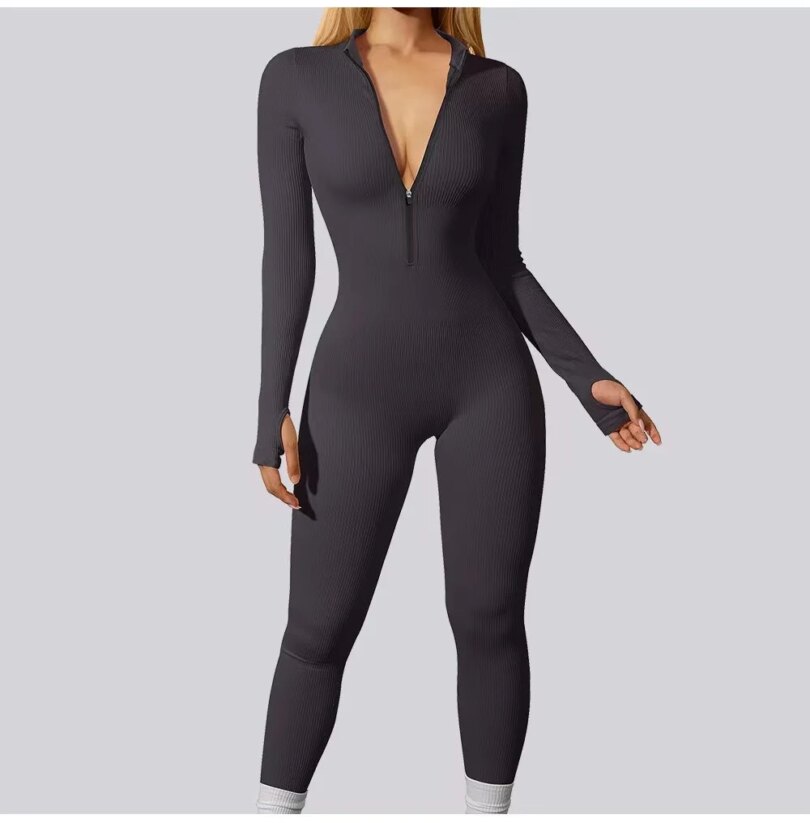 2024 New Fitness Outfit Female Casual Sport Workout Zipper Jumpsuit Women Romper Long Sleeves Skinny Activity Wear Overalls Tops - Image 4