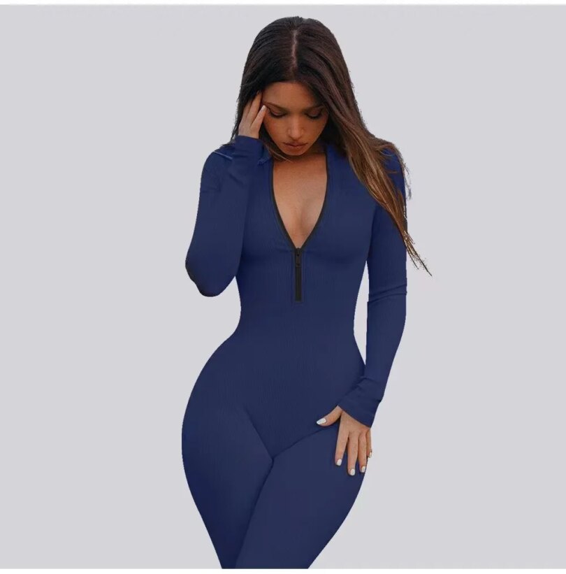 2024 New Fitness Outfit Female Casual Sport Workout Zipper Jumpsuit Women Romper Long Sleeves Skinny Activity Wear Overalls Tops - Image 6