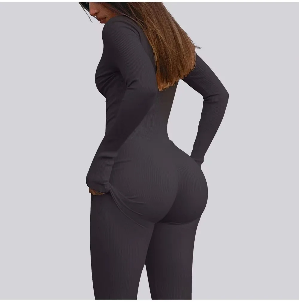 2024 New Fitness Outfit Female Casual Sport Workout Zipper Jumpsuit Women Romper Long Sleeves Skinny Activity Wear Overalls Tops