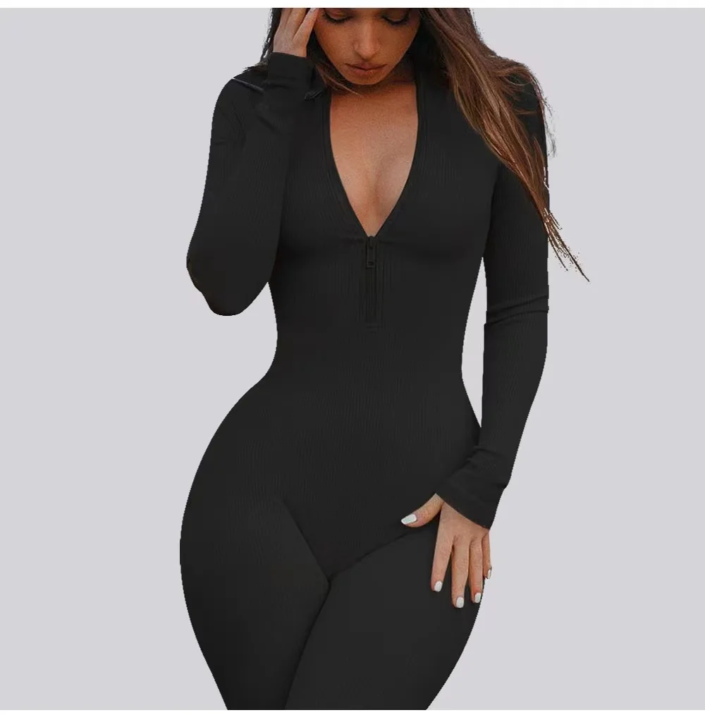 2024 New Fitness Outfit Female Casual Sport Workout Zipper Jumpsuit Women Romper Long Sleeves Skinny Activity Wear Overalls Tops