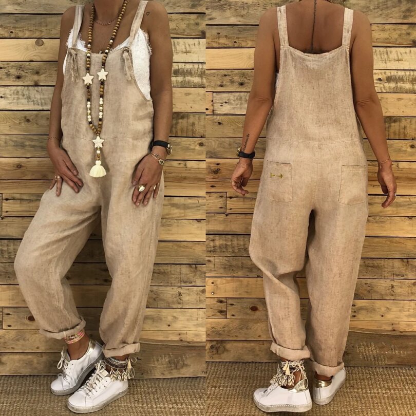 Women Casual Solid Color Sleeveless Adjustable Straps Loose Jumpsuit Bib Overall suitable for school work date - Image 2