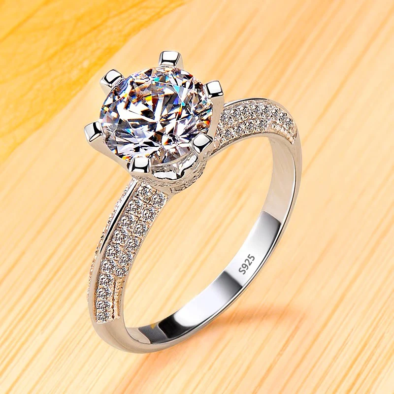 Never Fade Luxury Classic 18K White Gold Color Ring Solitaire 2 Carat Zirconia Diamant Wedding Band Women Jewelry Accessories