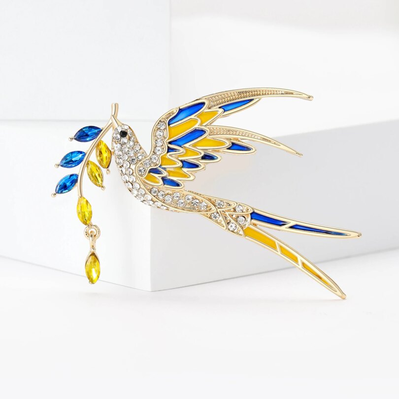 Beaut&Berry Sparkling Peace Dove Brooch for Women Rhinestone Ear of Wheat Pin Ukraine Casual Accessory Gift - Image 2