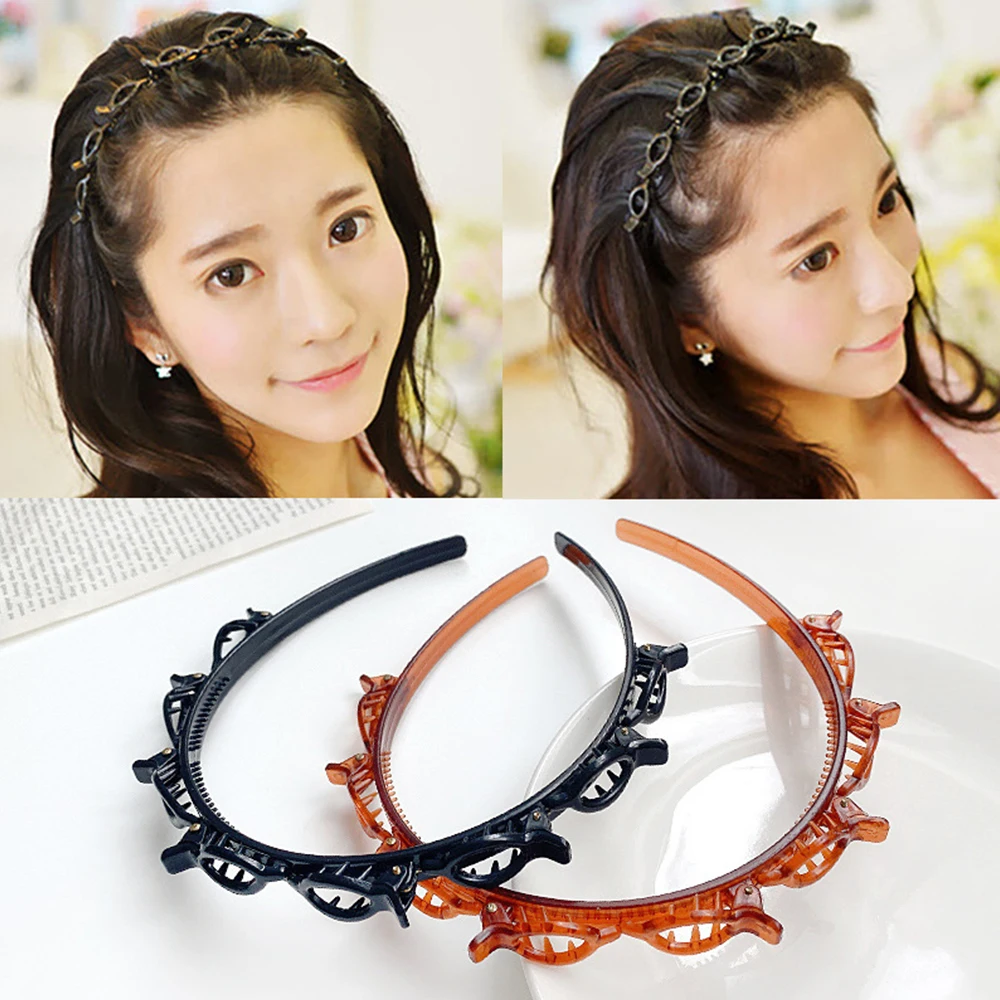 2022 New Double Bangs Hairstyle Hair Clips Hairpin Head Hoop Twist Plait Clip Front Hairclips Hair Hoop Women Headband Headwear