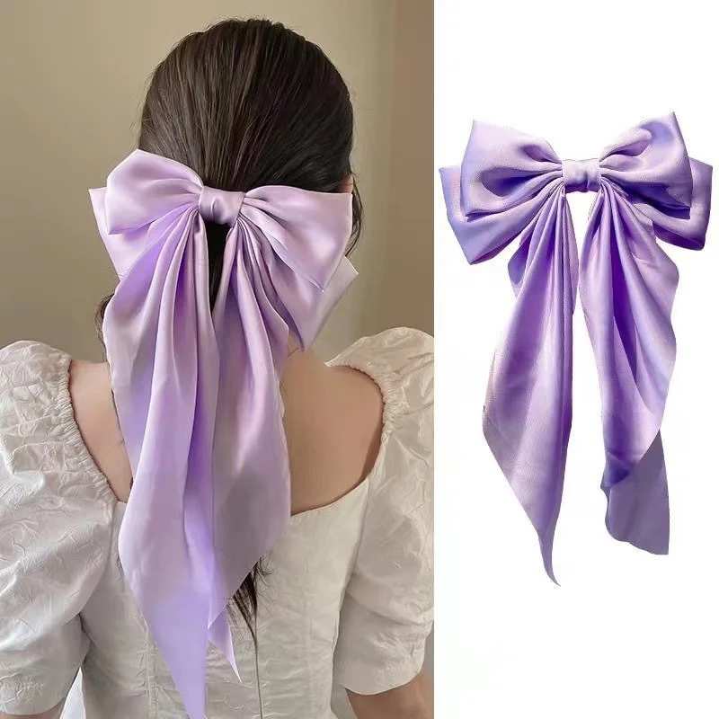 Bow Ribbon Hair Clip for Women Bowknot Barrettes Girls Solid Stain Spring Ponytail Clip Headband Hair Accessories Headwear Gift