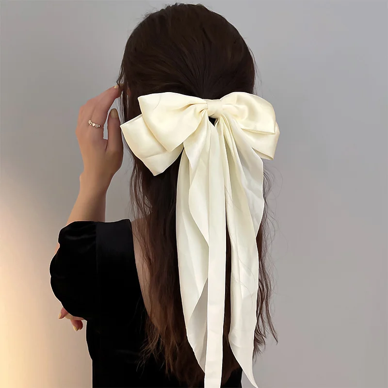 Bow Ribbon Hair Clip for Women Bowknot Barrettes Girls Solid Stain Spring Ponytail Clip Headband Hair Accessories Headwear Gift