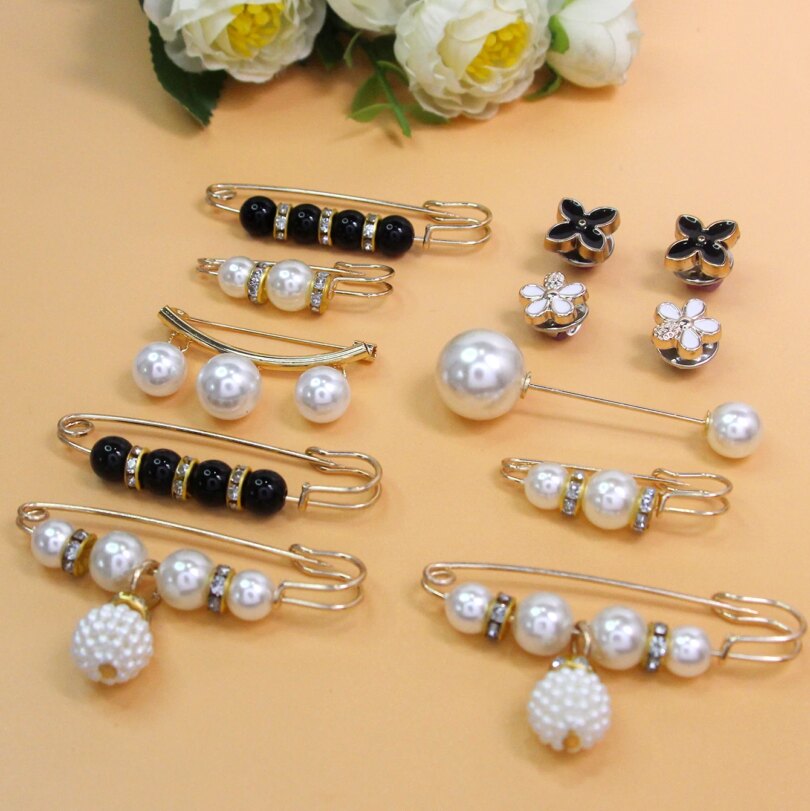 AINAMEISI 12pcs Fashion Pearl Brooch Waist Cinching Adjustable Skirt Anti-slip Metal Pin Fixed Clothes DIY Accessories - Image 2