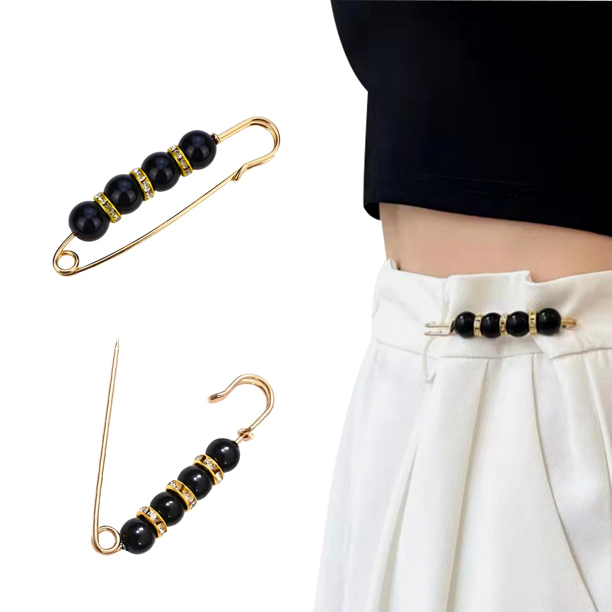 AINAMEISI 12pcs Fashion Pearl Brooch Waist Cinching Adjustable Skirt Anti-slip Metal Pin Fixed Clothes DIY Accessories