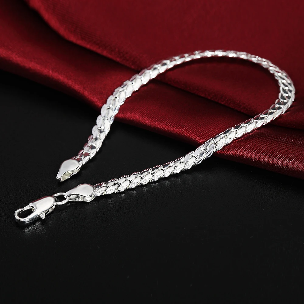 925 sterling silver 18K gold 6MM chain bracelets neckalce for women men fashion Party wedding  jewelry sets gifts