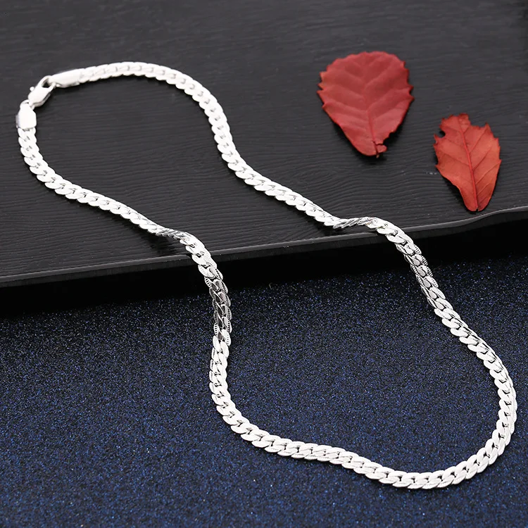 925 sterling silver 18K gold 6MM chain bracelets neckalce for women men fashion Party wedding  jewelry sets gifts