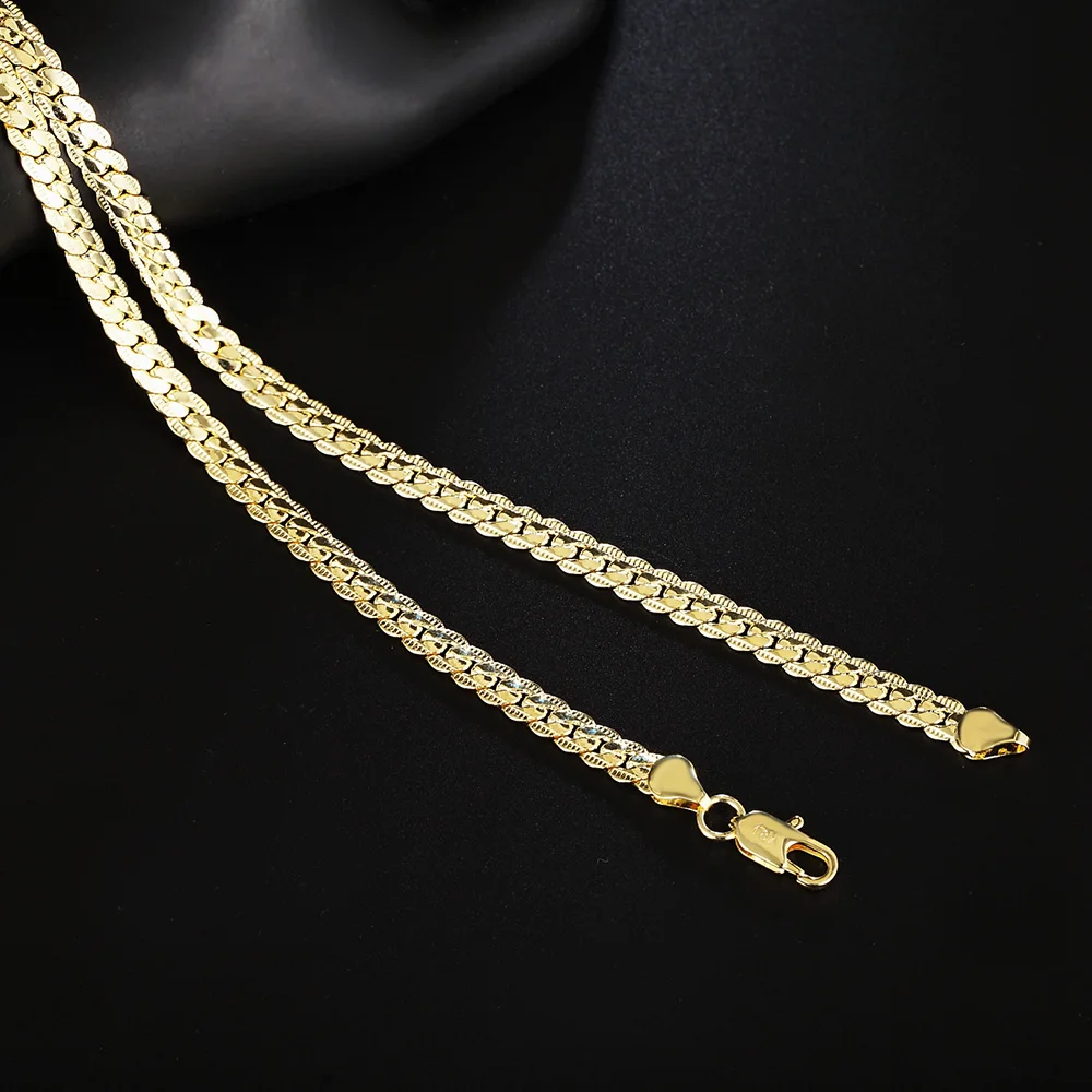 925 sterling silver 18K gold 6MM chain bracelets neckalce for women men fashion Party wedding  jewelry sets gifts