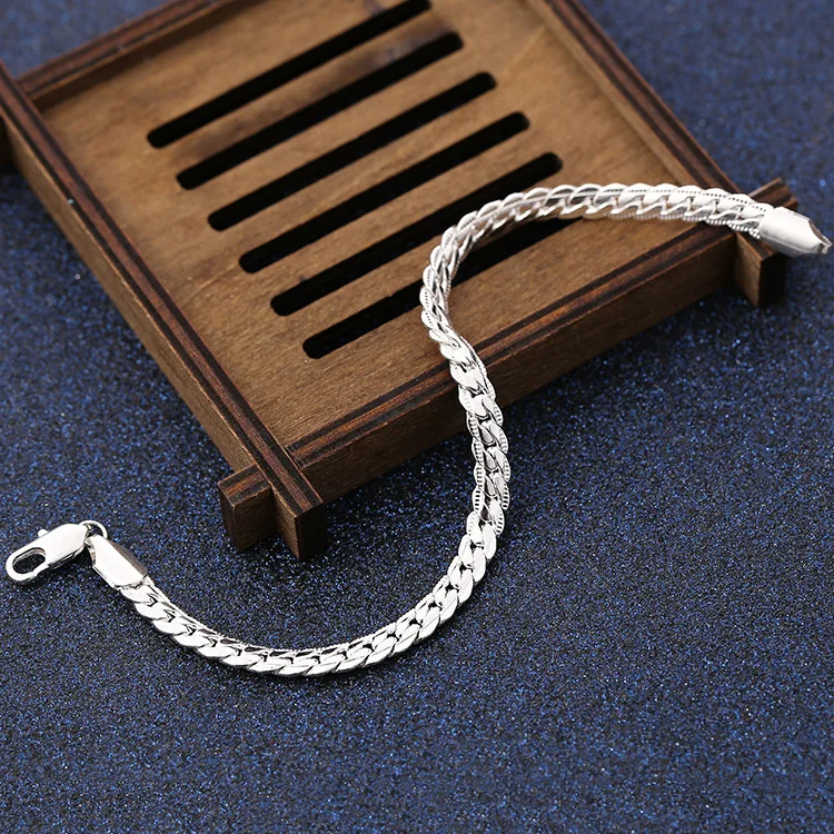 925 sterling silver 18K gold 6MM chain bracelets neckalce for women men fashion Party wedding  jewelry sets gifts