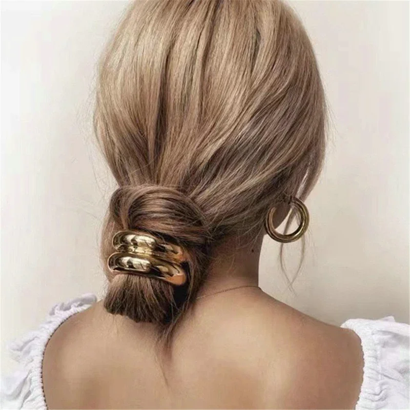 Fashion Punk Geometric Metal Hair Bands Elastic Hair Scrunchies Hair Rope Headbands For Women Girls Hair Accessories Gifts