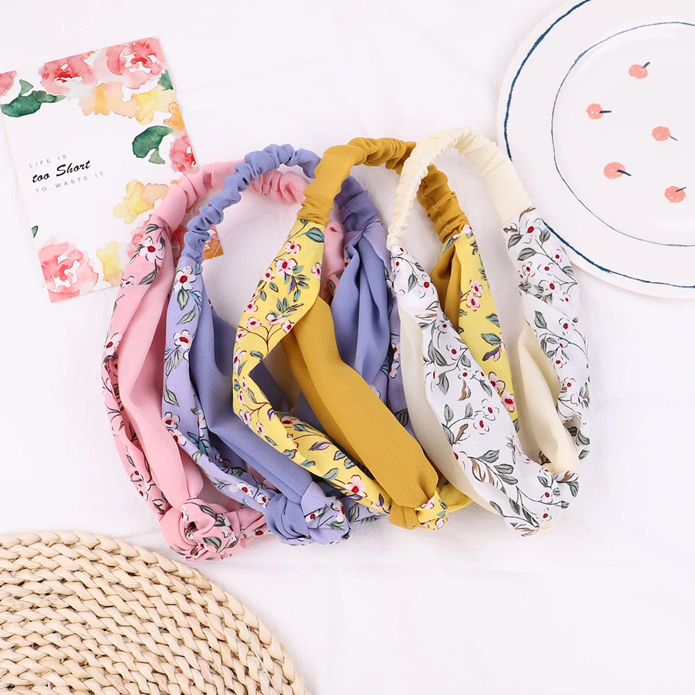 New Women Suede Soft Solid Print Headbands Vintage Boho Cross Knot Elastic Hairbands Bandanas Girls Hair Bands Hair Accessories