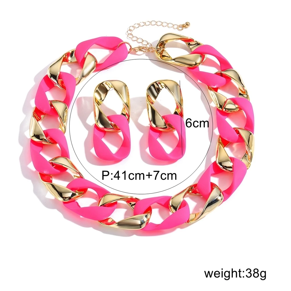 2024 New Trendy Jewelry Set Y2K Fluorescent Color Resin Acrylic Splicing Women's Necklace And Earrings Party Accessories