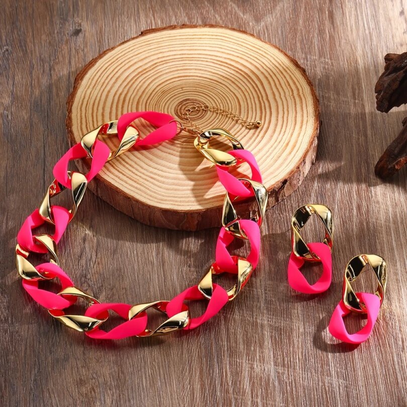 2024 New Trendy Jewelry Set Y2K Fluorescent Color Resin Acrylic Splicing Women's Necklace And Earrings Party Accessories - Image 3