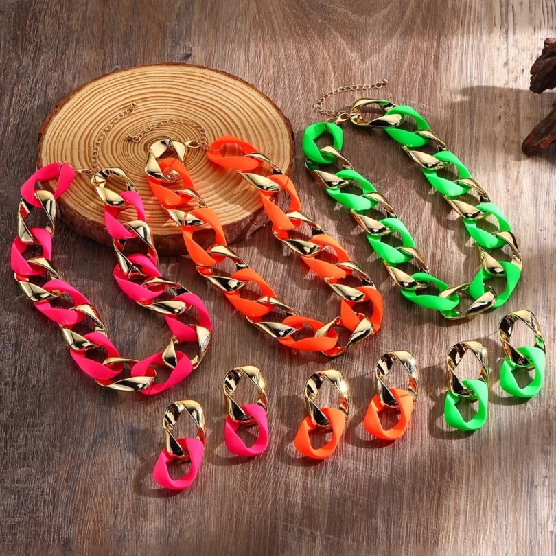 2024 New Trendy Jewelry Set Y2K Fluorescent Color Resin Acrylic Splicing Women's Necklace And Earrings Party Accessories - Image 2