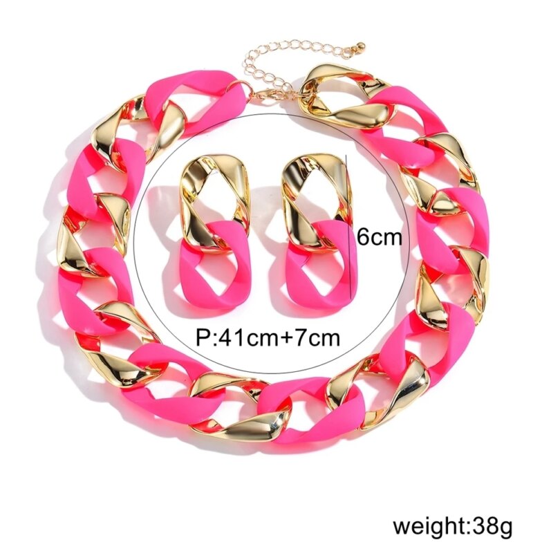 2024 New Trendy Jewelry Set Y2K Fluorescent Color Resin Acrylic Splicing Women's Necklace And Earrings Party Accessories - Image 4