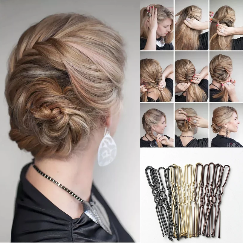 50pcs/Box Metal U Shaped Hair Clips Wedding Bridal Bobby Pins Alloy Waved Hairpins For Woman Headwear Hairstyle Tool Accessories