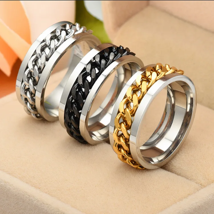 Titanium Steel Rotatable Chain Rings for Women Men Spinner Ring Decompression Multifunctional Chain Ring Bottle Opener Ring Gift