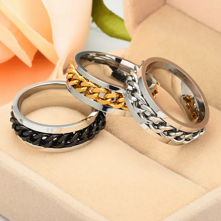 Titanium Steel Rotatable Chain Rings for Women Men Spinner Ring Decompression Multifunctional Chain Ring Bottle Opener Ring Gift