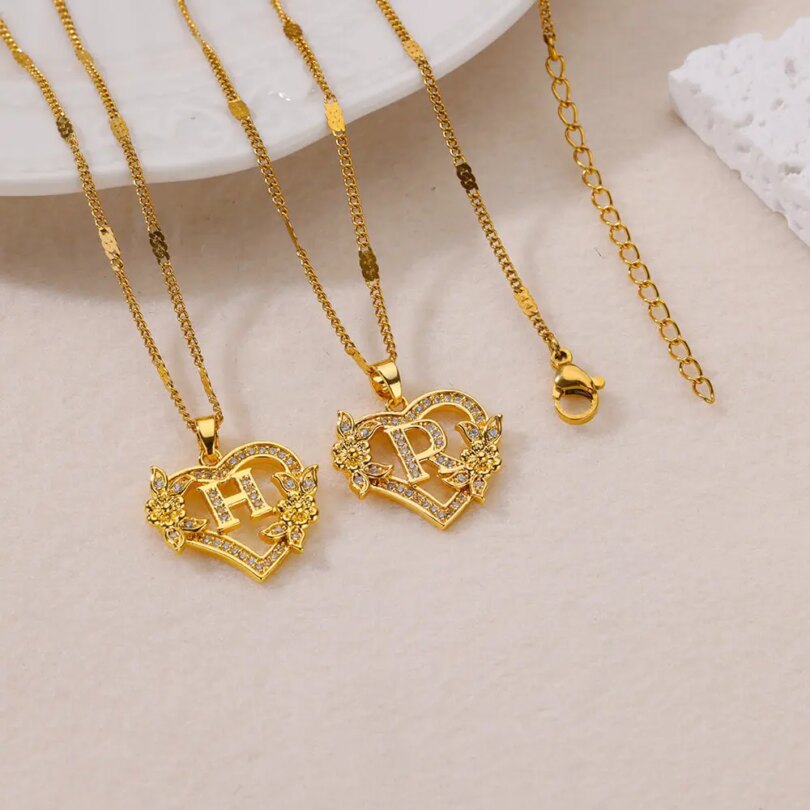 Zircon Flower Heart Initials Necklaces For Women Stainless Steel Heart Lover Gold Color Letter Chain Collar Necklace Jewelry - Image 5