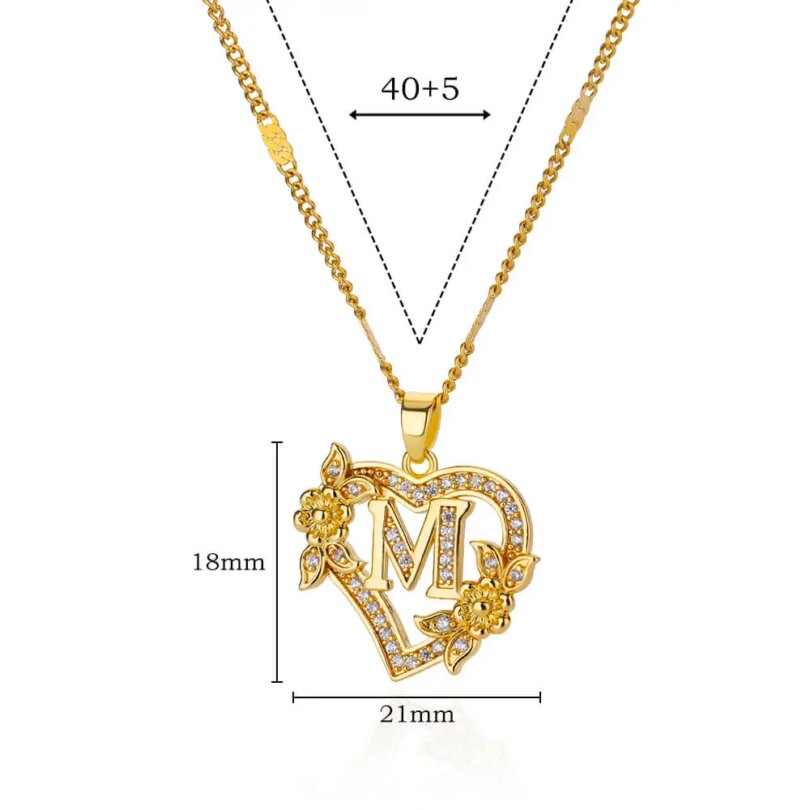 Zircon Flower Heart Initials Necklaces For Women Stainless Steel Heart Lover Gold Color Letter Chain Collar Necklace Jewelry - Image 6