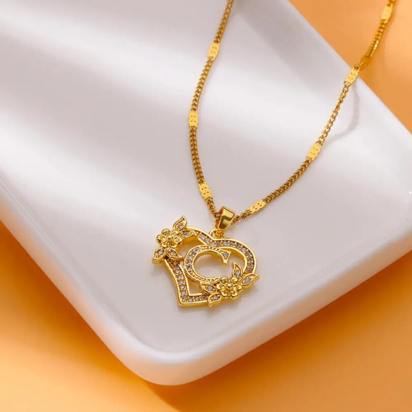 Zircon Flower Heart Initials Necklaces For Women Stainless Steel Heart Lover Gold Color Letter Chain Collar Necklace Jewelry - Image 4