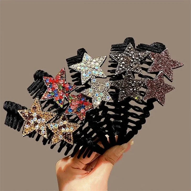 Rhinestone Double-star Hair Hoops Bands Flocking Face Wash Hair Bands for Women Teeth Comb Headband Luxury Hair Hoop Accessories