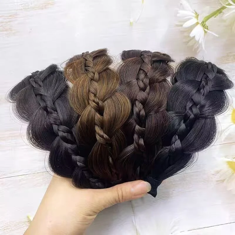 1 Piece Fishbone Braid Wig Hairband Vintage Women's Handmade Styling Non-slip Headband Bridal Gift Hair Accessories