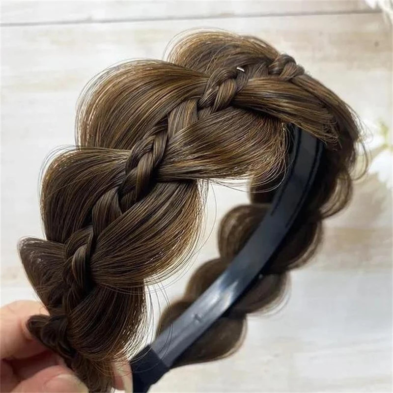 1 Piece Fishbone Braid Wig Hairband Vintage Women's Handmade Styling Non-slip Headband Bridal Gift Hair Accessories