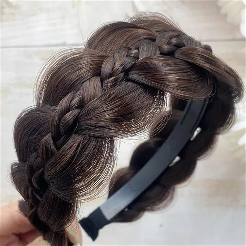 1 Piece Fishbone Braid Wig Hairband Vintage Women's Handmade Styling Non-slip Headband Bridal Gift Hair Accessories