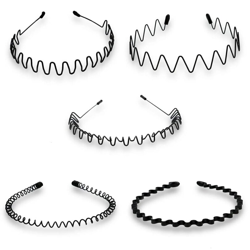 Unisex Black Elastic Non Slip Simple Metal Headbands For Men Women Wavy Hairband Spring Hair Hoop Fashion Hair Accessories