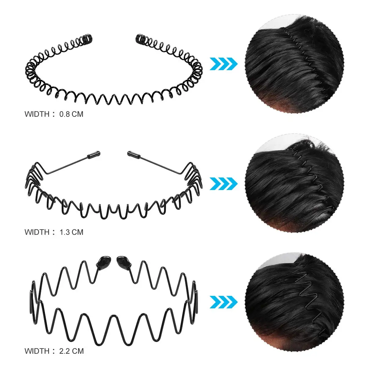 Unisex Black Elastic Non Slip Simple Metal Headbands For Men Women Wavy Hairband Spring Hair Hoop Fashion Hair Accessories