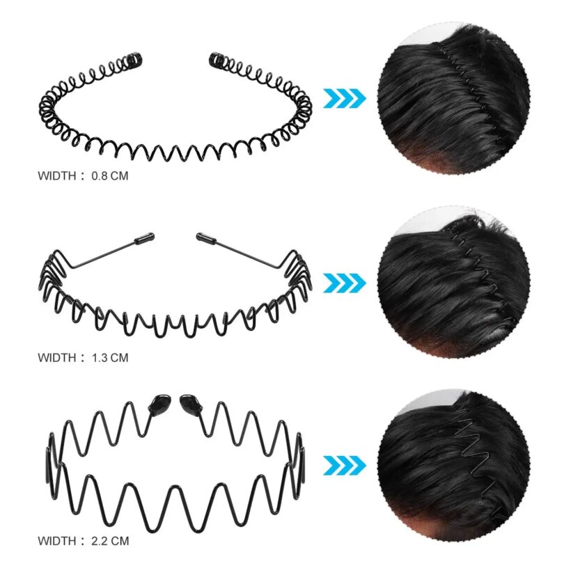 Unisex Black Elastic Non Slip Simple Metal Headbands For Men Women Wavy Hairband Spring Hair Hoop Fashion Hair Accessories - Image 2