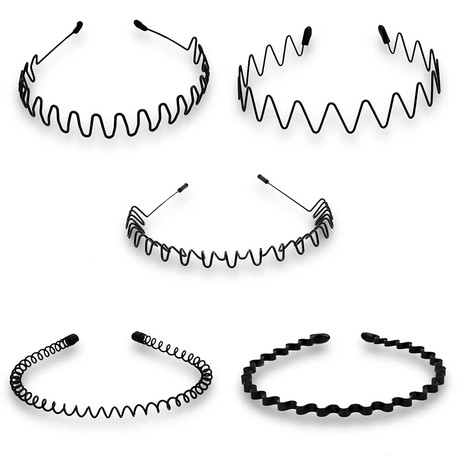 Unisex Black Elastic Non Slip Simple Metal Headbands For Men Women Wavy Hairband Spring Hair Hoop Fashion Hair Accessories