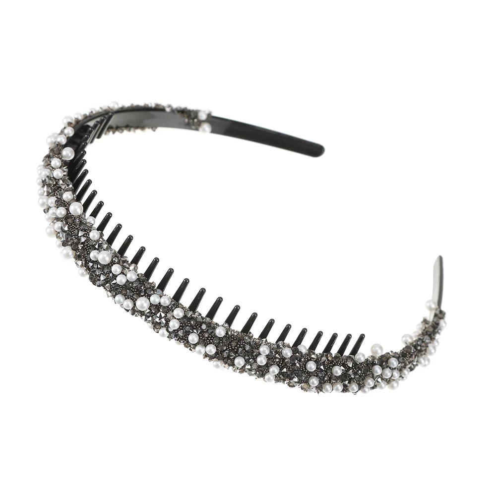 AWAYTR Women Pearl Rhinestones Antislip Hairband For With Teeth Hair Band Headband Hair Hoop Bezel Fashion Hair Accessories