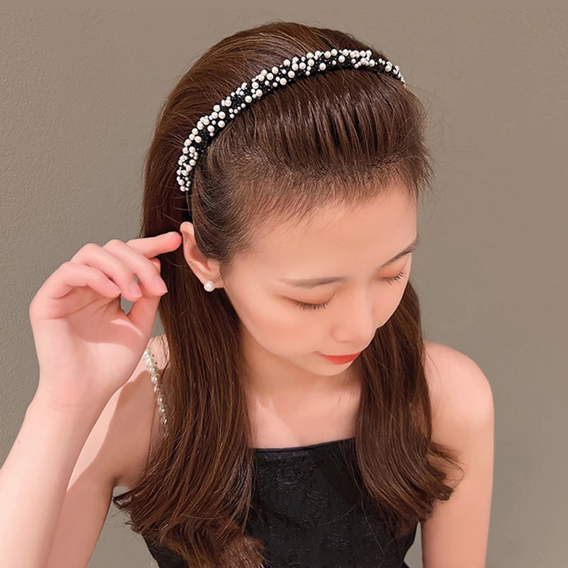 AWAYTR Women Pearl Rhinestones Antislip Hairband For With Teeth Hair Band Headband Hair Hoop Bezel Fashion Hair Accessories