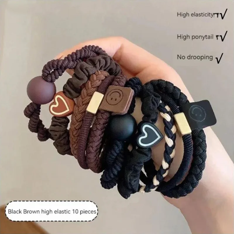 10PCS Women's Hair Ring Set Hair Accessories High Elasticity Leather Band Simple Temperament High Ponytail Durability New Style