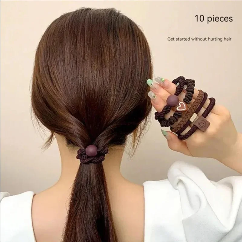 10PCS Women's Hair Ring Set Hair Accessories High Elasticity Leather Band Simple Temperament High Ponytail Durability New Style